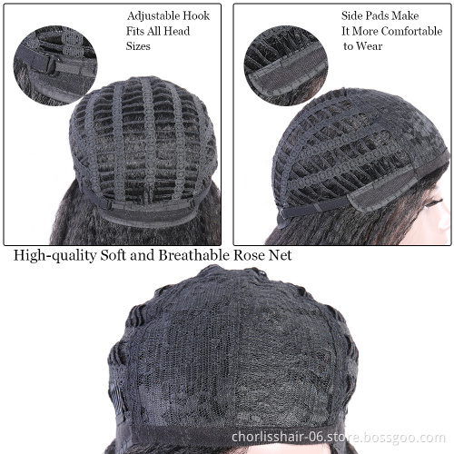 Wholesale Hot Selling Black Yaki Kinky Straight Afro Wig For Black Women Cheap Synthetic Hair Wigs Women's Wigs